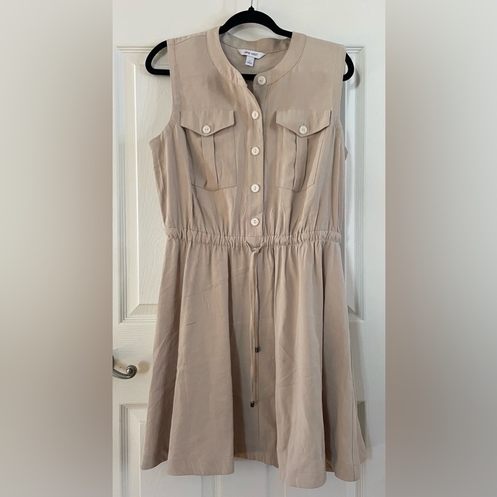 Nine West Beige Button-Front A-line Shirt Dress Large